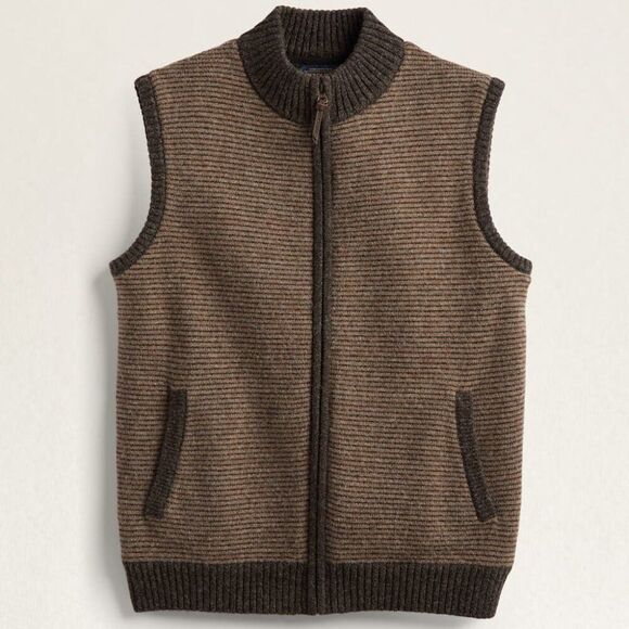 PENDLETON Shetland Wool Vest, Fleece Lined Brown striped Full Zip Size Large - Picture 1 of 8